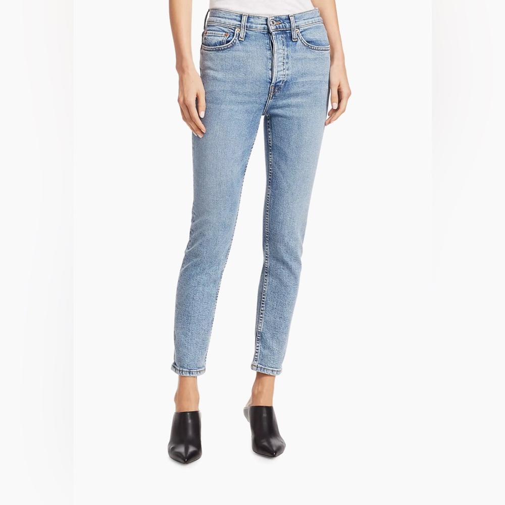 RE/DONE Originals High Rise Crop Raw Hem Ankle Jeans 5 Button Enclosure Size 25